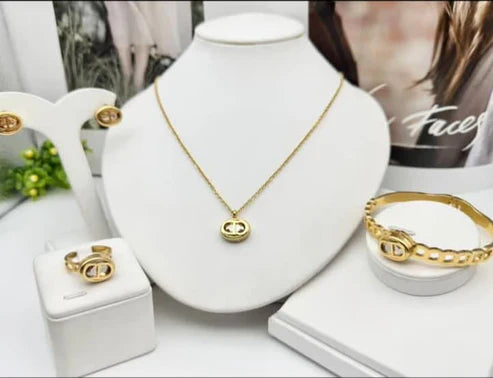 Classic CD Emblem Gold Jewellery Set- Necklace, Bracelet, Ring & Earrings
