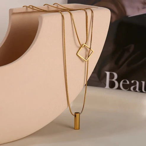 Fashion Geometric Necklace Double-layer Adjustable Length Sweater Chain Simple Temperament Necklace Women's Jewellery