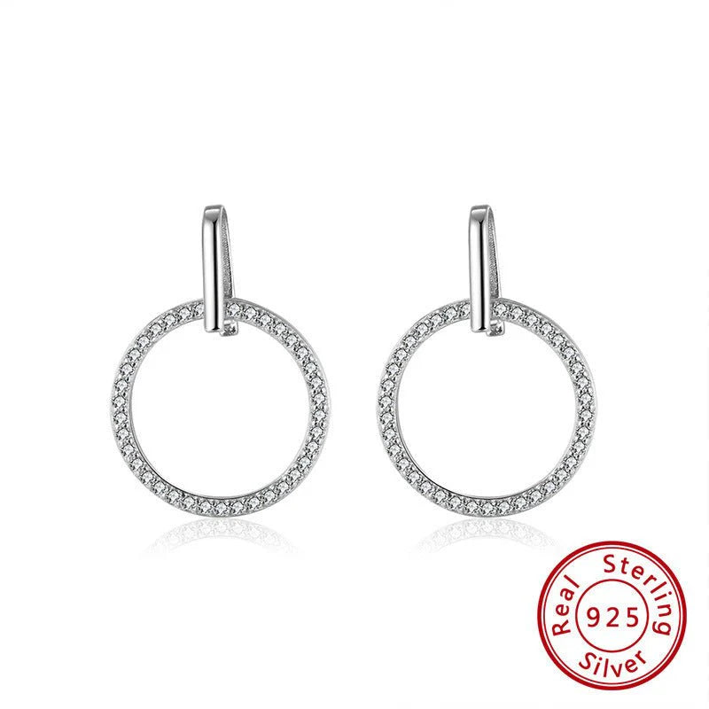 S925 Sterling Silver Diamond Stud Earrings Hollow Circle