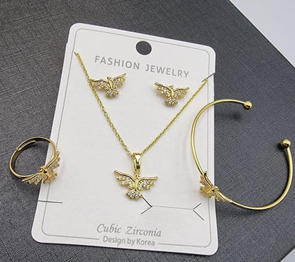 Gold Butterfly Cubic Zirconia Jewelry Set