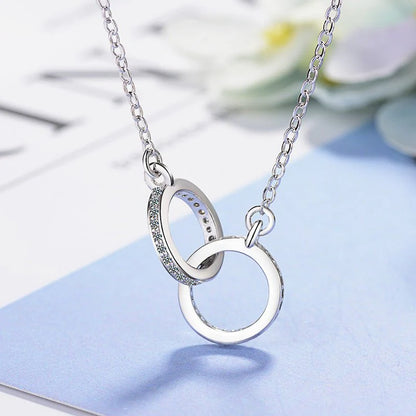 Fashion Zircon Geometric Shape Double Ring Necklace